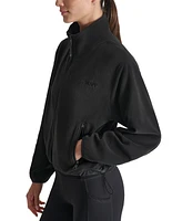 Dkny Women's Mock Neck Full Zip Jacket with Woven Piecing