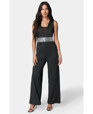 bebe Women's Embellished Wide Leg Jumpsuit