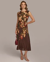 Donna Karan Women's Chiffon Floral Pleated Dress