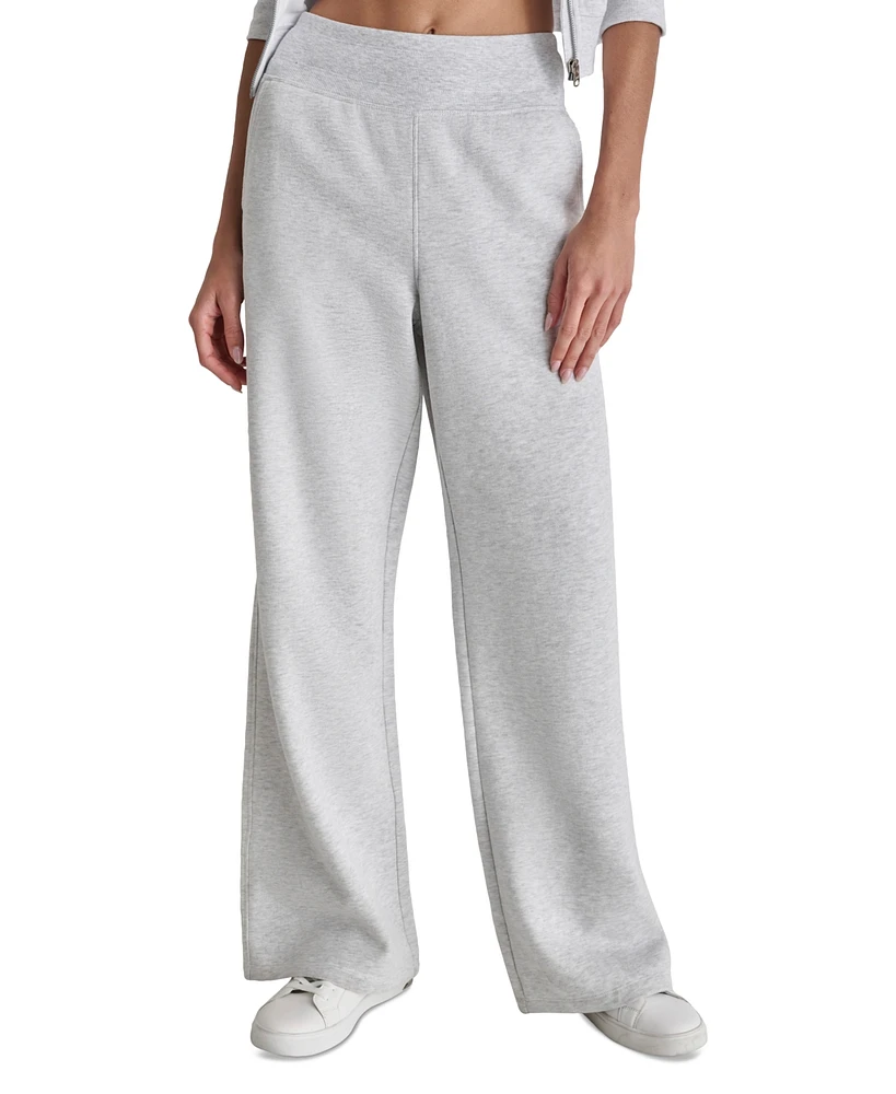 Dkny Sport Women's Embroidered-Logo Wide-Leg Fleece Sweatpants