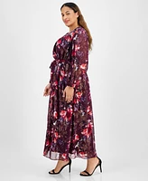 Robbie Bee Plus Printed Surplice Wrap Maxi Dress