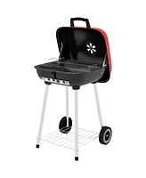 Outsunny Portable Charcoal Grill with Wheels Bottom Shelf for Picnic, Red