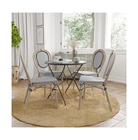 Merrick Lane Mael Set Of Four Stacking Thonet Bistro Style Chair With Textilene Seat And Bamboo Finished Metal Frame For Indoor/Outdoor Use