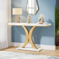 Tribesigns Modern Gold Console Table, 40 inch Narrow Entryway Foyer Table with Geometric Base, Rustic Hallway Accent for Living Room, Entrance