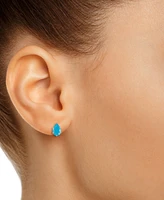 Turquoise Pear Solitaire Six Prong Stud Earrings 14k Gold