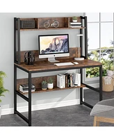 Tribesigns Computer Desk with Hutch, Wooden Small 42-inch Desk, Industrial Simple Office Desk with Storage Space for Home Office