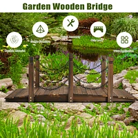 Gymax 5 ft Wooden Garden Bridge Arc Footbridge Stained Finish Walkway w/Rails