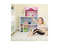 Slickblue Wooden Dollhouse with Working Elevator and Rotatable Staircase-Pink