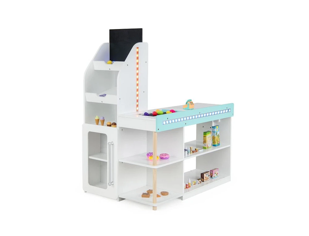 Slickblue Wooden Kids Supermarket Playset with Cash Register and Shopping Cart-White