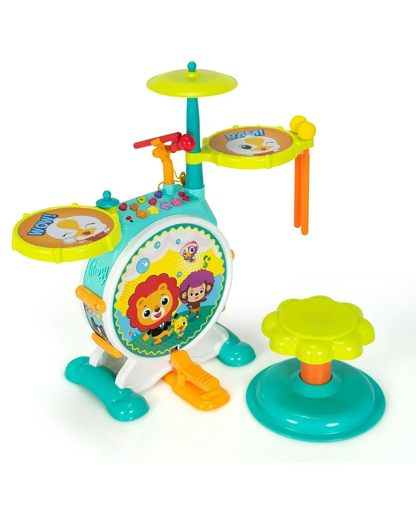 Slickblue 3 Pieces Electric Kids Drum Set with Microphone Stool Pedal