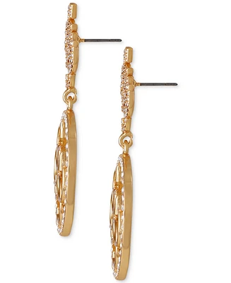 Guess Gold-Tone Pave Crystal G Logo Drop Earrings