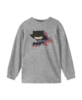 Justice League Boys Chibi Batman Colorful Shadow Heather Grey Long Sleeve Shirt