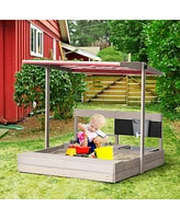 Outsunny Kids box with Canopy Adjustable, Wooden box Backyard Toy