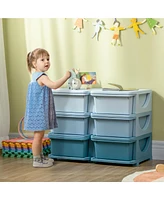 Qaba 3 Tier Kids Storage Unit, 6 Drawer Chest Toy Organizer Plastic Bins for Kids Bedroom Nursery Kindergarten Living Room for Boys Girls Toddlers