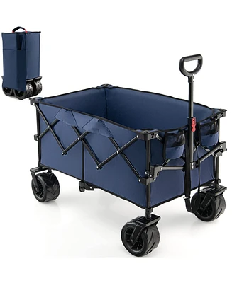 Sugift Folding Utility Garden Cart with Wide Wheels and Adjustable Handle