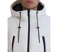 Karl Lagerfeld Men's Hooded Puffer with Elongated Zipper Pockets