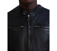 Karl Lagerfeld Men's Band-Collar Distressed Leather Jacket