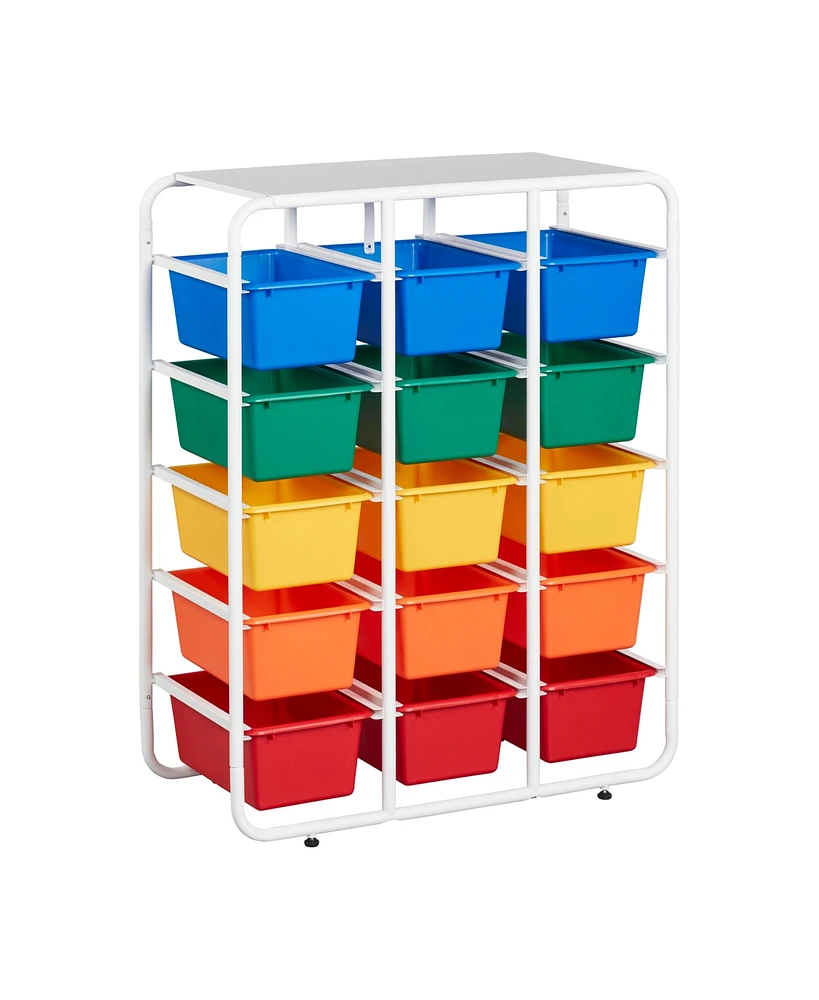 ECR4Kids 5-Tier Storage Rack with 15 Cubby Bins 5x3, Assorted