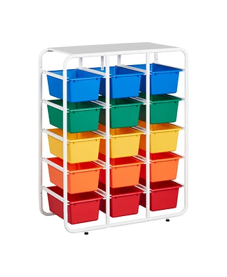 ECR4Kids 5-Tier Storage Rack with 15 Cubby Bins 5x3, Assorted