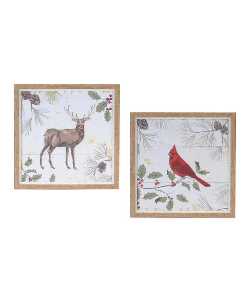 Slickblue Framed Deer And Cardinal Bird Wall Art (Set of 2)