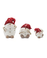 Slickblue Terra Cotta Snowman With Santa Hat Figurine (Set of 3)