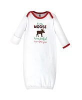 Hudson Baby Baby Boys Cotton Long-Sleeve Gowns 3pk, Moose Wonderful Time, 0-6 Months