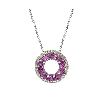 Suzy Levian New York Pink Sapphire & Lab-Grown White Sapphire Double Circle Eternity Pendant Necklace in Sterling Silver by Suzy Levian