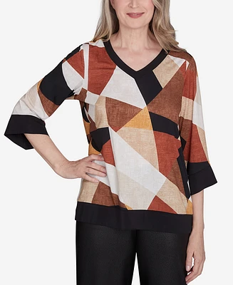 Alfred Dunner Women's Rue Rivoli V-Neck Patchwork Sweater