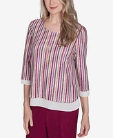 Alfred Dunner Women's Wine Country Metallic Stripe Top with a Detachable Necklace