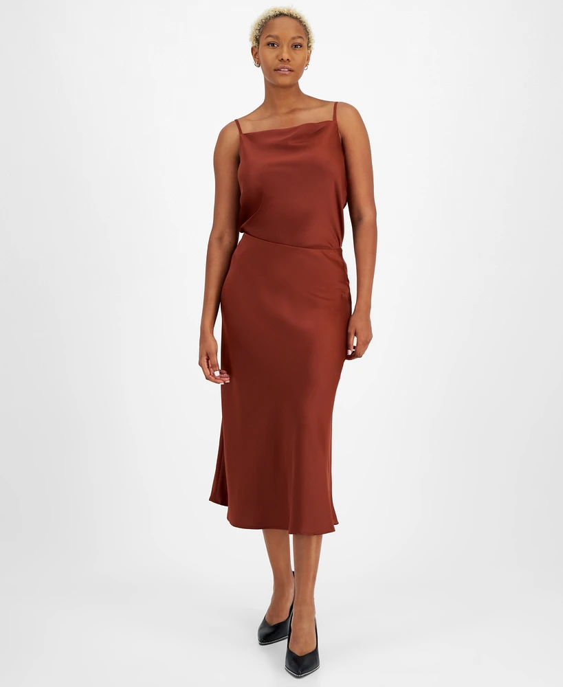 Bar Iii Women's Pull-On Midi Bias-Cut Satin Skirt, Created for Macy's