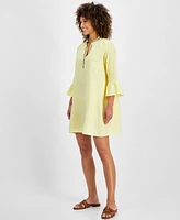 Charter Club Women's Linen Embellished Split-Neck Mini Dress, Created for Macy's