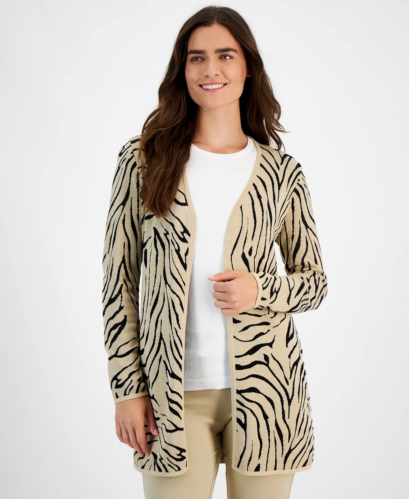 Jm Collection Women's Zebra-Print Open-Front Cardigan, Created for Macy's