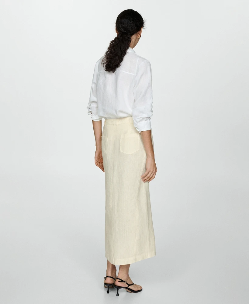 Mango Women's Slit Detail Linen Skirt