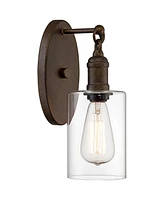 Franklin Iron Works Cloverly Rustic Farmhouse Industrial Wall Light Sconce Led Bronze Hardwired 11 3/4" High Fixture Clear Glass for Bedroom Bathroom