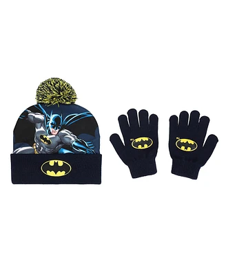 Batman Boys Classic Bat Signal Youth Beanie and Gloves Set