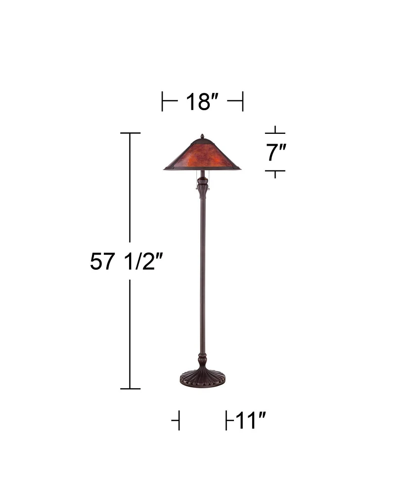 Regency Hill Capistrano Mission Farmhouse Traditional Standing Floor Lamp 57.5" Tall Rustic Bronze Metal Brown Red Natural Mica Empire Shade for Livin