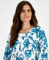 Jm Collection Petite Botanical Toile 3/4-Sleeve Top, Created for Macy's