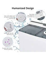 Gymax Portable Semi-automatic Washing Machine 26 lbs Twin Tub Laundry Washer Grey