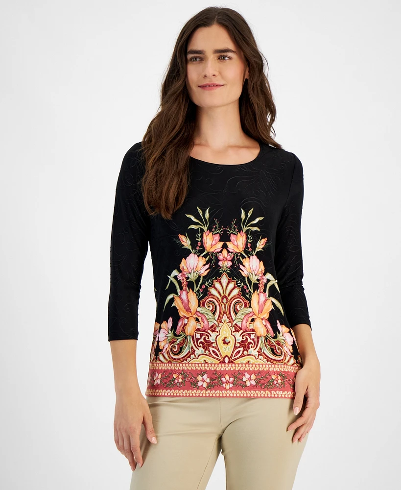 Jm Collection Women's Printed 3/4-Sleeve Top, Created for Macy's