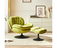 Streamdale Furniture Swivel Leisure chair lounge chair velvet Apple Green color with ottoman