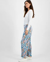 Jm Collection Women's Printed Plisse Wide-Leg Pants, Created for Macy's