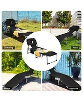 Gymax Set of 2 Beach Chaise Lounge Chair Folding Reclining w/ Facing Hole Turquoise