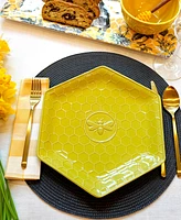 Certified International French Bees Set of 4 Embossed Honeycomb Dinner Plates