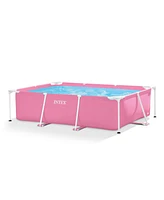 Intex 86" x 23" Outdoor Rectangular Frame Above Ground Swimming Pool, Pink