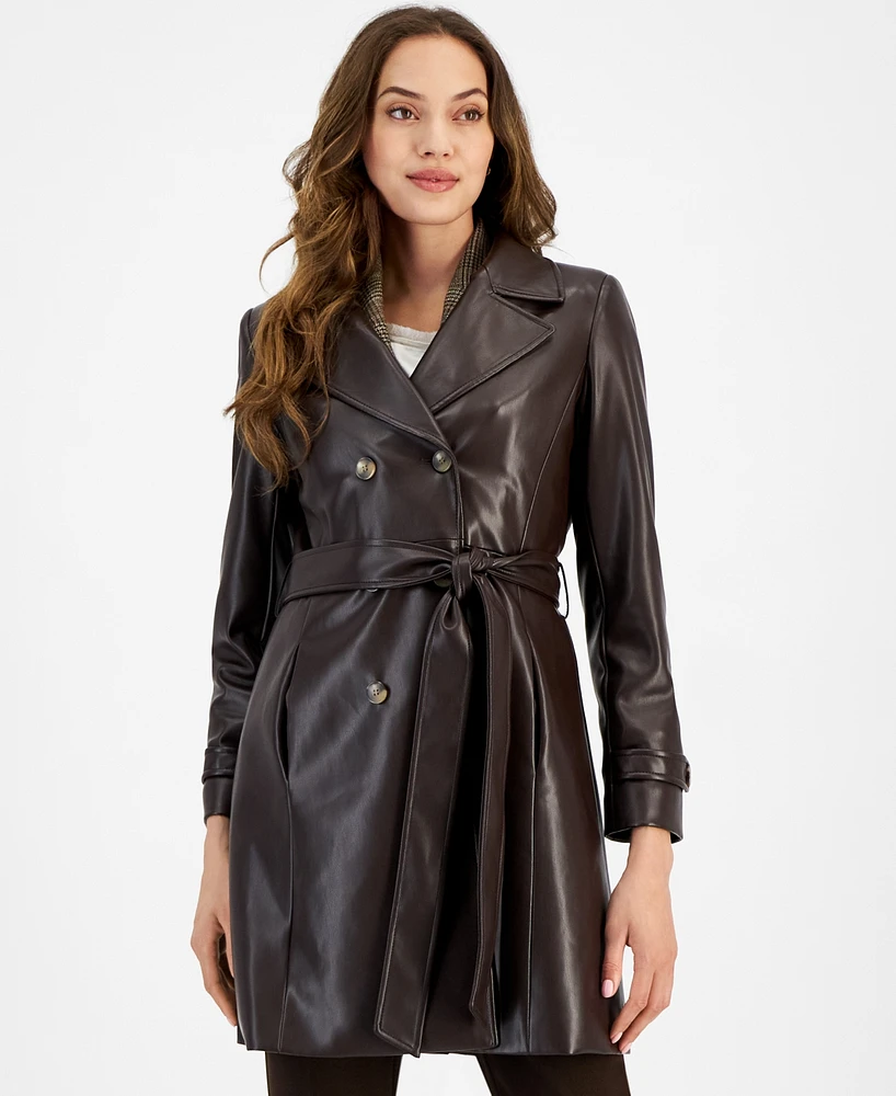 Tahari Asl Women's Faux-Leather Trench Coat