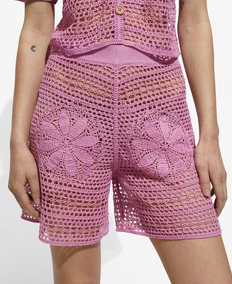 Mango Women's Flowers Detail Crochet Shorts