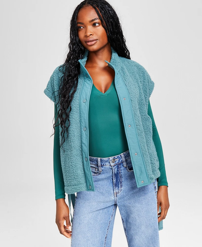 And Now This Women's Extended-Shoulder Side-Tie Sherpa Vest, Created for Macy's