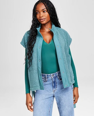 And Now This Women's Extended-Shoulder Side-Tie Sherpa Vest, Created for Macy's