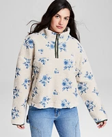 And Now This Women's Embroidered Floral Fleece Long-Sleeve 1/4 Zip Jacket, Created for Macy's