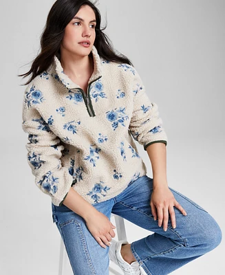 And Now This Women's Embroidered Floral Fleece Long-Sleeve 1/4 Zip Jacket, Created for Macy's